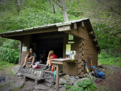 Breaktime at Leroy Smith Shelter with the Bagel & Avocado eating thru hiker. :)